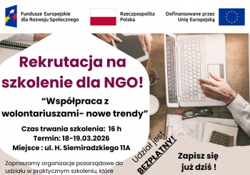 Zdjęcie do artykułu Szkolenie dla organizacji pozarządowych: „Współpraca z wolontariuszami - nowe trendy”