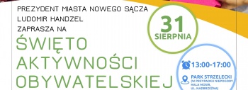 grafika Święto Aktywności Obywatelskiej Park Strzelecki 31 sierpnia w godzinach 13 do 17