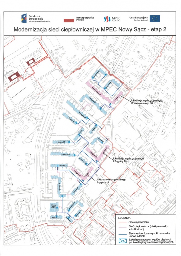 Mapa modernizacji sieci ciepłowniczej W MPEC Nowy Sącz - etap 2 