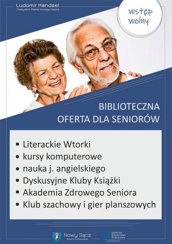 plakat promujący warsztaty, zdjęcie seniorów, informacja o warsztatach