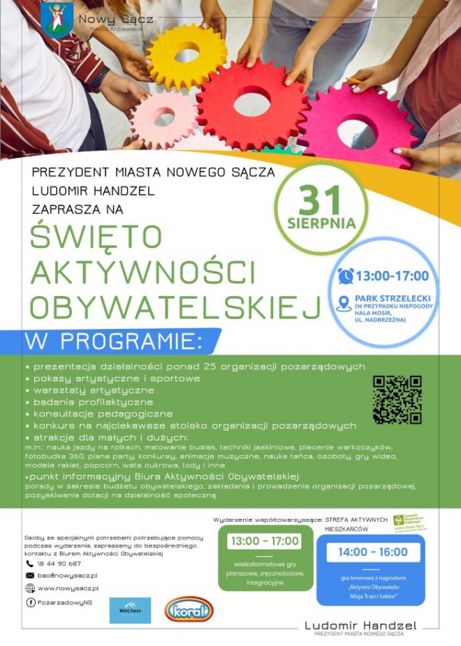 plakat Święto Aktywności Obywatelskiej Park Strzelecki 31 sierpnia w godzinach 13 do 17
