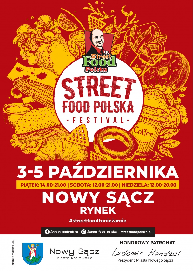 Plakat informujący o Street Food Polska Festiwal w Nowym Sączu