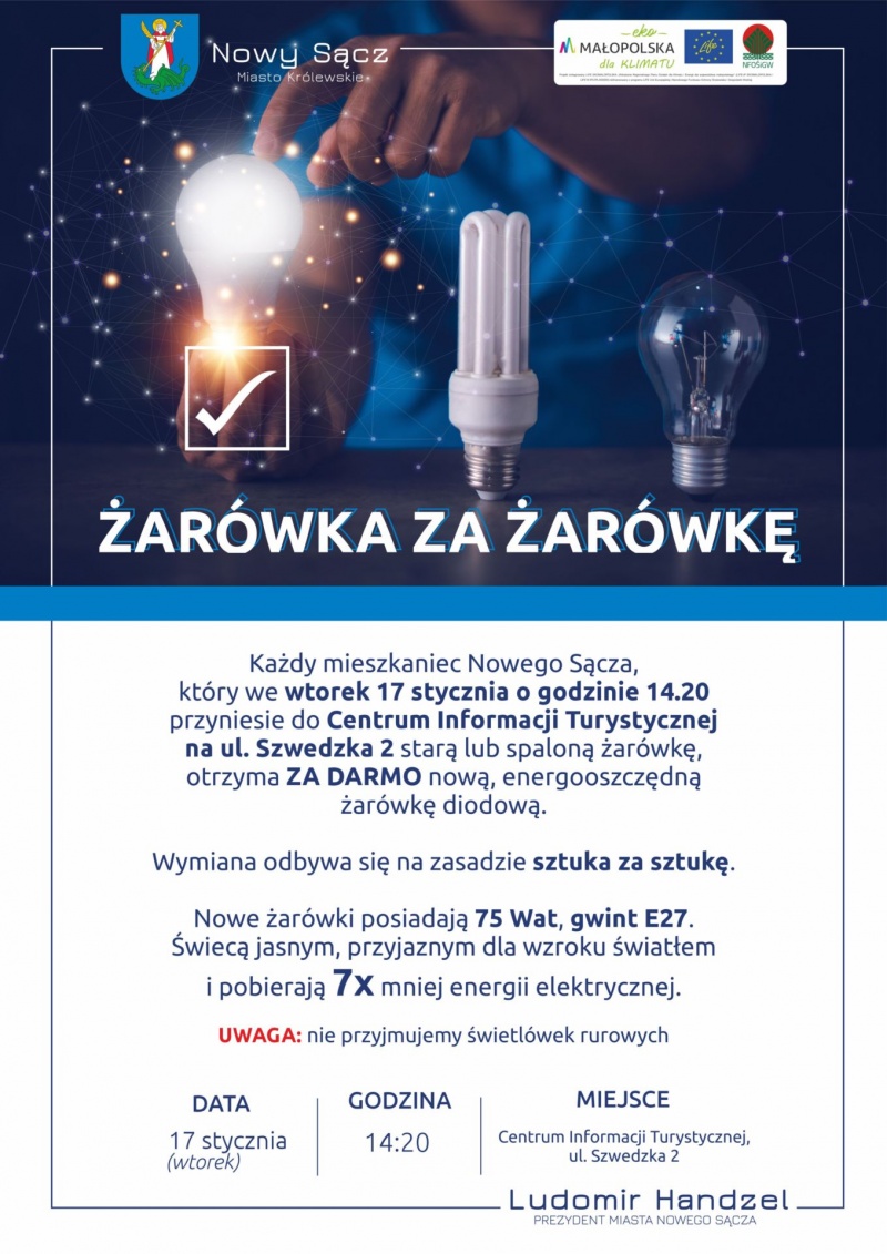 Plakat informujący o akcji "Żarówka za żarówkę"
