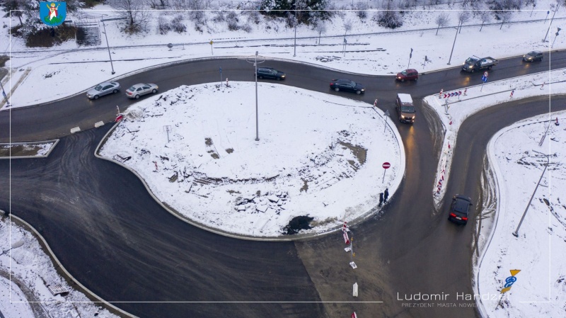Nowe rondo u zbieguAl. Piłsudskiego, ul. Kamiennej i Prusa z lotu ptaka